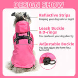 PUPTECK Dog Raincoat with Hood & Harness Built-in, Waterproof Dog Rain Jacket Slicker Poncho Reflective Vest Clothes for Rainy Snowy Winter Cold Days, Fuschia M