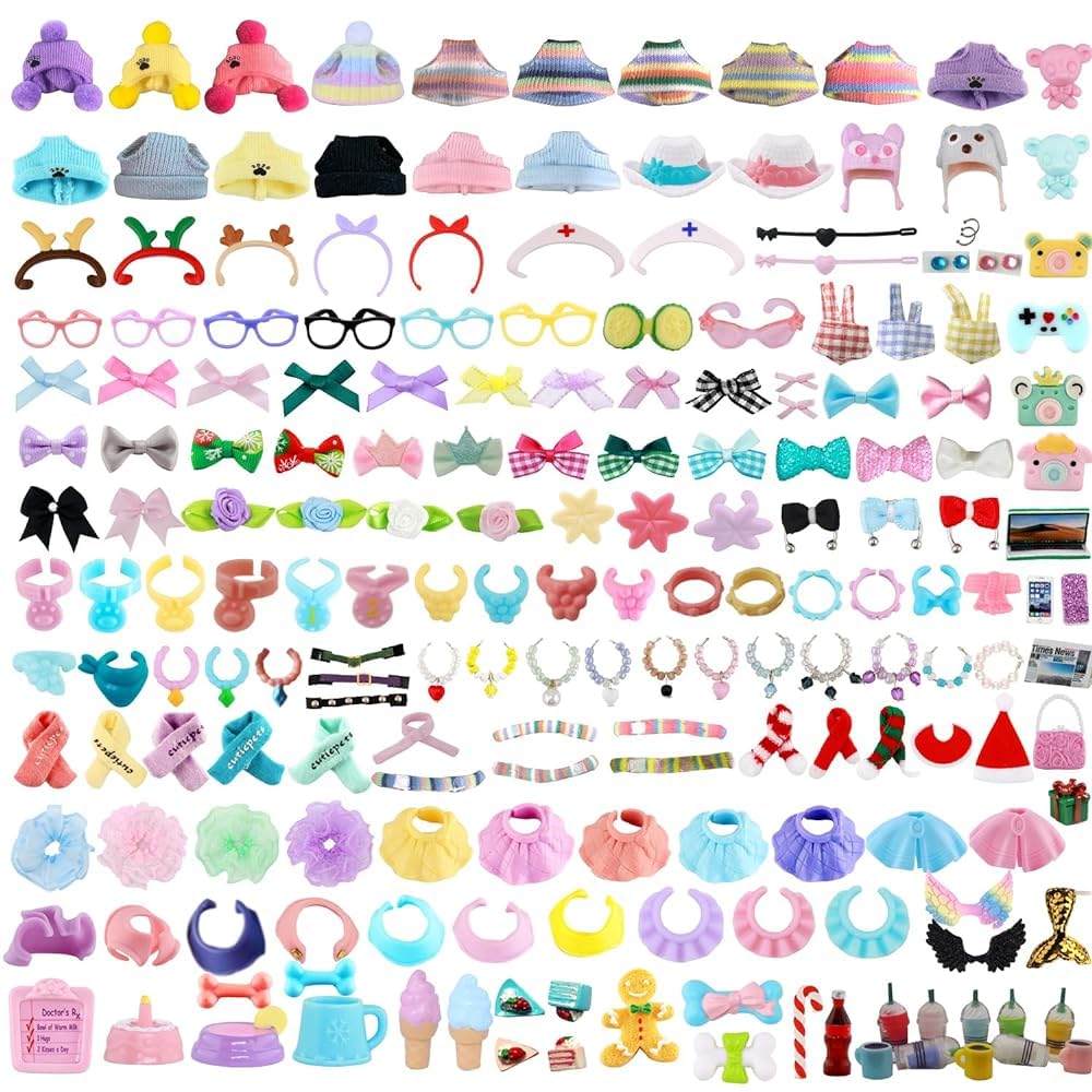 TDVOHO Accessories for lps Pets, (Random 25 pc) Hat Scarf Jacket Dress Bow Skirt Clothes Collar Foof and Drink Toy Accessories fit lps Cats and Dogs Fox Dragon Rabbit Pet Figure