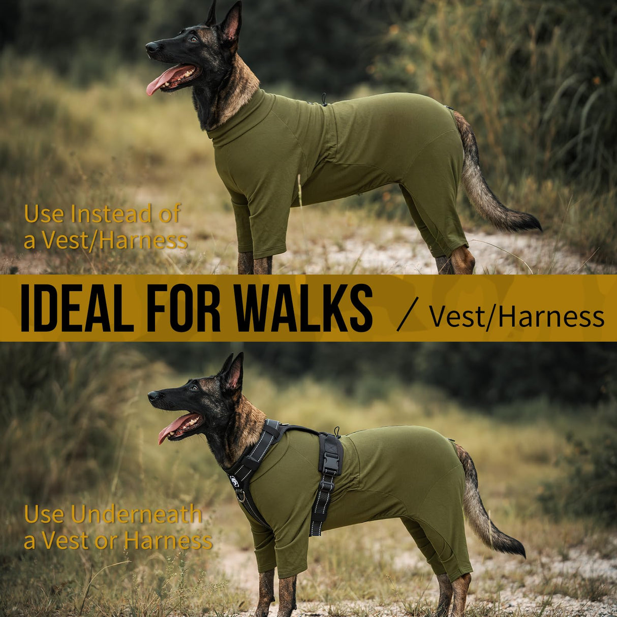 OneTigris Dog Pajamas - Breathable Modal Stretch Dog Clothes, Four-Legged Cold Weather Clothes, Anti-Shedding Suit Onesie with Back Locking Zipper and Adjustable Chest Drawcord