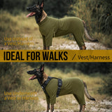 OneTigris Dog Pajamas - Breathable Modal Stretch Dog Clothes, Four-Legged Cold Weather Clothes, Anti-Shedding Suit Onesie with Back Locking Zipper and Adjustable Chest Drawcord