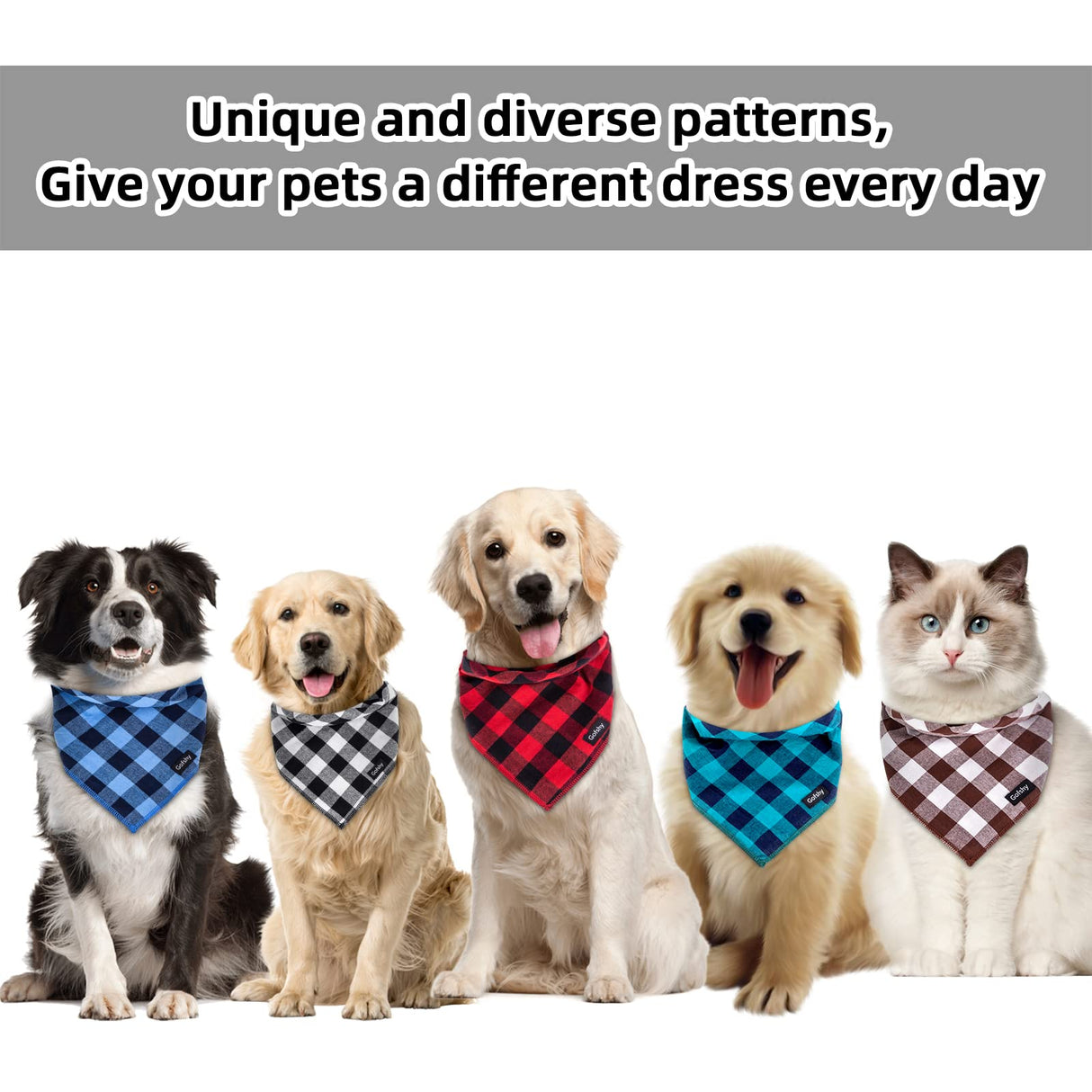 Gofshy Buffalo Plaid Dog Bandanas Fall Christmas X-Large 6PCS Dog Gifts Red Blue Green Orange Black Brown Scarf Adjustable Kerchief for Medium Large Pets