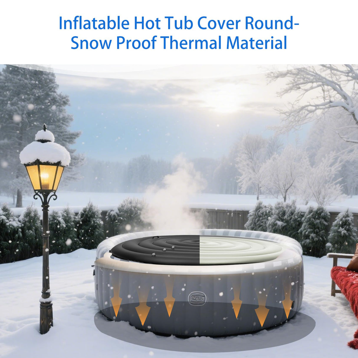 Inflatable Hot Tub Cover Round Replacement, Fit Saluspa Coleman Intex Spa Cover, Insulated Energy-Saving Weatherproof Lid, Unique Design Flexible Adjust Pool Cover Size-Life Time Support