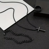 Alloy Cross Necklace Bracelet Ring Set of Three, Cross Pendant, Fashion Accessories, Suitable for Everyday Wear and Match