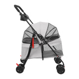 Dog Stroller with Casters, 40LBS Capacity Foldable Cat Pet Stroller with Storage Basket&Cup Holder, Foam Handle, Steel Frame for Small Medium Dogs Cats(Light Grey)