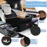 GL GLENSLAVE Dog Car Seat for Small Medium Dogs, Memory Foam Dog Booster Car Seat for Pets Under 35 lbs, Anti-Slip Pet Carseat with 2 Adjustable Leashes, Elevated Dog Travel Bed with Storage Pockets