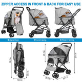 LPOTIUS Lightweight Dog Stroller with Reversible Handle for Medium Small Dogs and Cats, Foldable Pet Stroller Travel Carriage with Large Storage Basket, 4 Wheels, Linen Gray