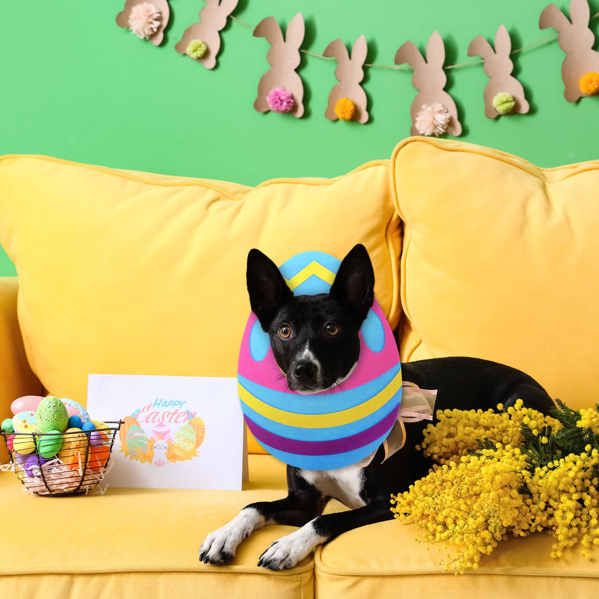 Soulchen Cute Easter Dog Costume Adjustable Egg Dog Shaped Hat Headwear for Easter Party Pets Cats Festive Bunny Ears Decorative Accessory for Puppy Holiday Dress up(Large)