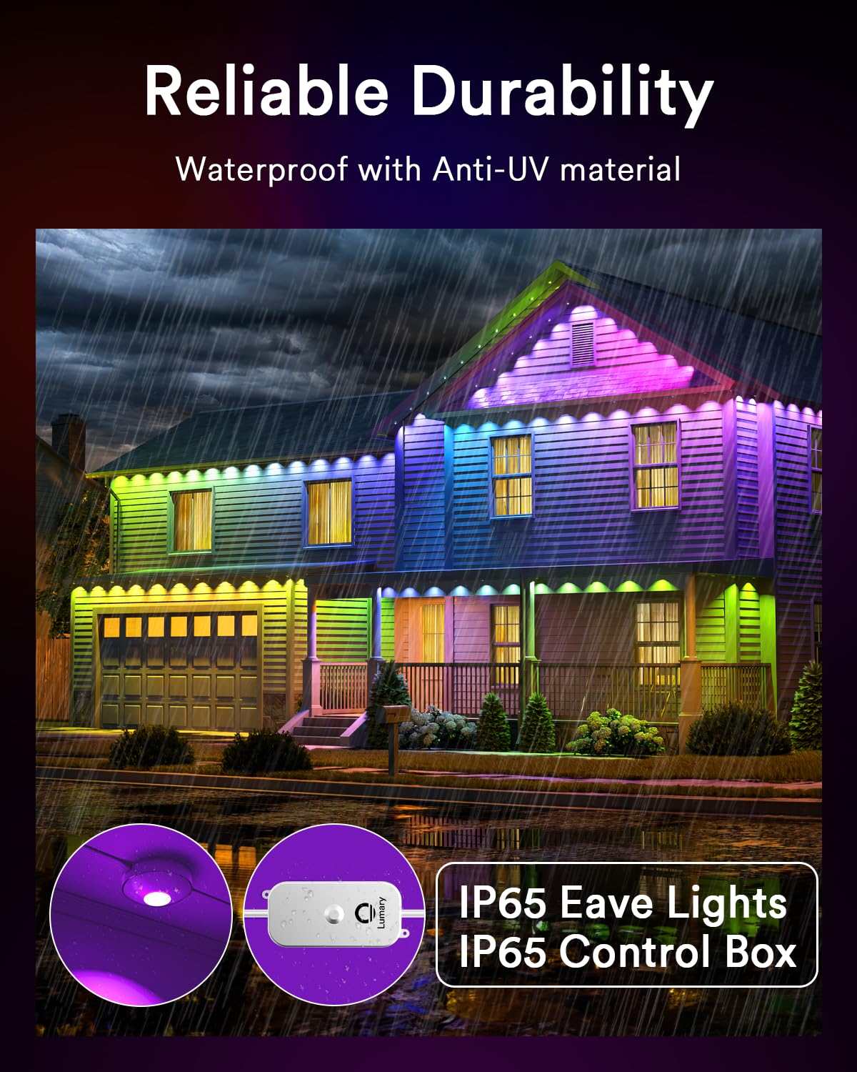 Lumary Permanent Outdoor Lights 100ft with 78 LED Lights, RGBAIWW Smart Eaves Lights IP65 Waterproof, Year-Round Outdoor Lighting for Halloween, Christmas, Holiday, Party, APP/Voice/Remote/Control