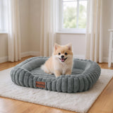 KISIMUY Cute Washable Dog Bed for Small Dogs -Soft Plush Calming Puppy & Cat Bed with Anti-Slip Bottom, Rectangle Anti-Anxiety Puppy Kennel Bed with Handle, 25" x 21" x 4",Grey