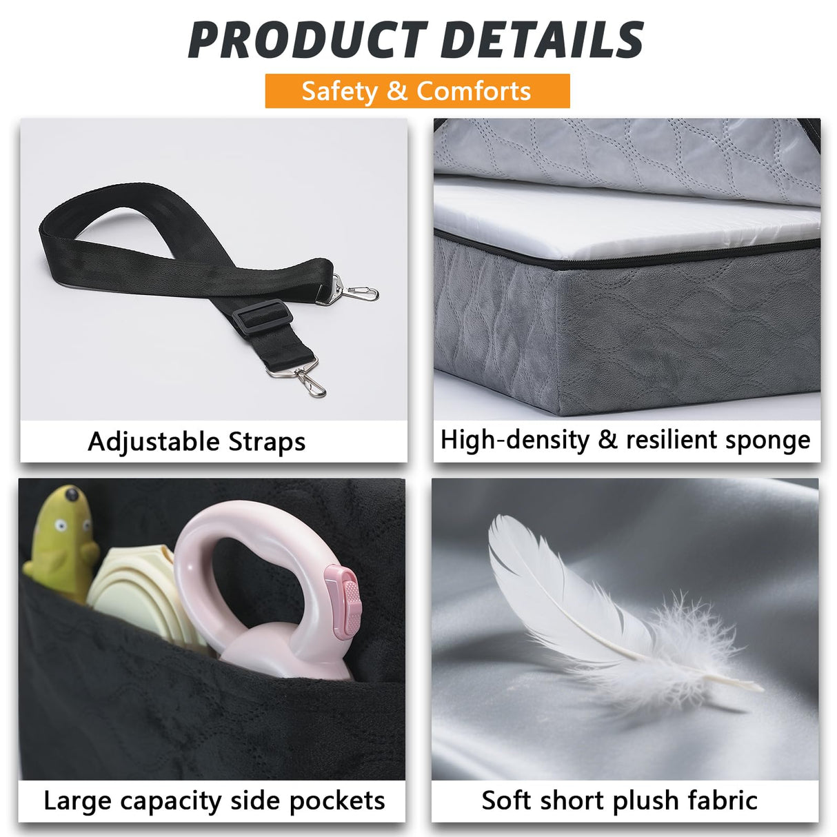 Ztinng Dog Car Seat for Small/Medium Dogs/Cats up to 30 lbs Memory Foam Pet Booster Seat with Detachable Washable Cover Travel-Safe Car Bed with Safety Belt/Storage Pockets Easy to Install