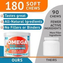 Load image into Gallery viewer, Omega 3 Fish Oil for Dogs (180 Ct) - Skin &amp; Coat Chews - Dry &amp; Itchy Skin Relief + Allergy Support - Shiny Coats - EPA&amp;DHA Fatty Acids - Natural Salmon Oil Chews Promotes Heart, Hip &amp; Joint Support
