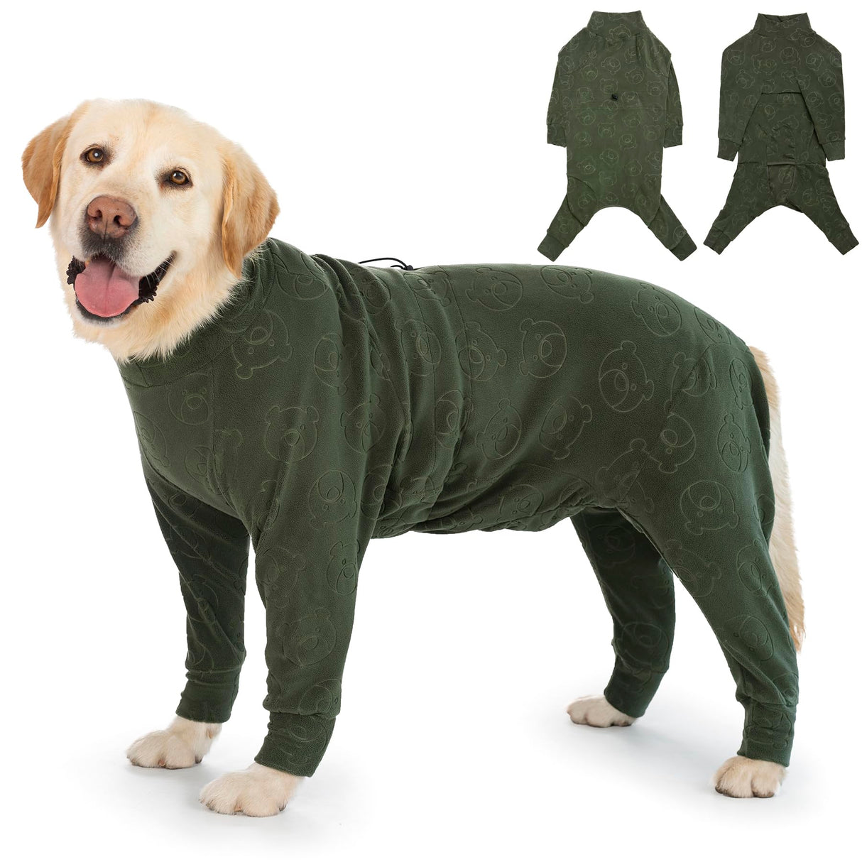 Dog Coats Autumn Winter Jumpsuit for Large Medium Dogs, Warmer Polar Fleece Dog Bodysuit Lightweight Pajamas, Pullover Stretchy Cold Weather Clothes (Dark Green, 5XL)