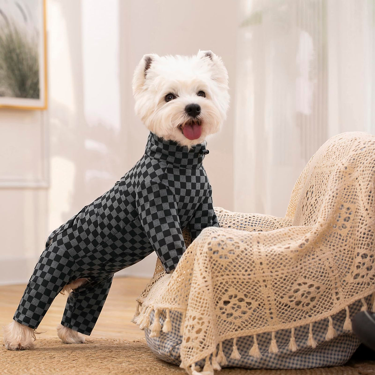 Dog Winter Coat, Warm Fleece Dog Cold Weather Coats, Plaid Turtleneck Dog Pajamas, Pullover Dog Jumpsuit, Turtleneck Dog Winter Clothes for Small Medium Dogs, Dog Onesie Anti Hair Shedding