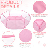 VitalCozy Hamster Playpen with Mat Small Animal Cage Tent Breathable Transparent Guinea Pig Playpen Waterproof Portable Yard Fence Mat Foldable Exercise Playpen Outdoor Indoor (Pink,Star)