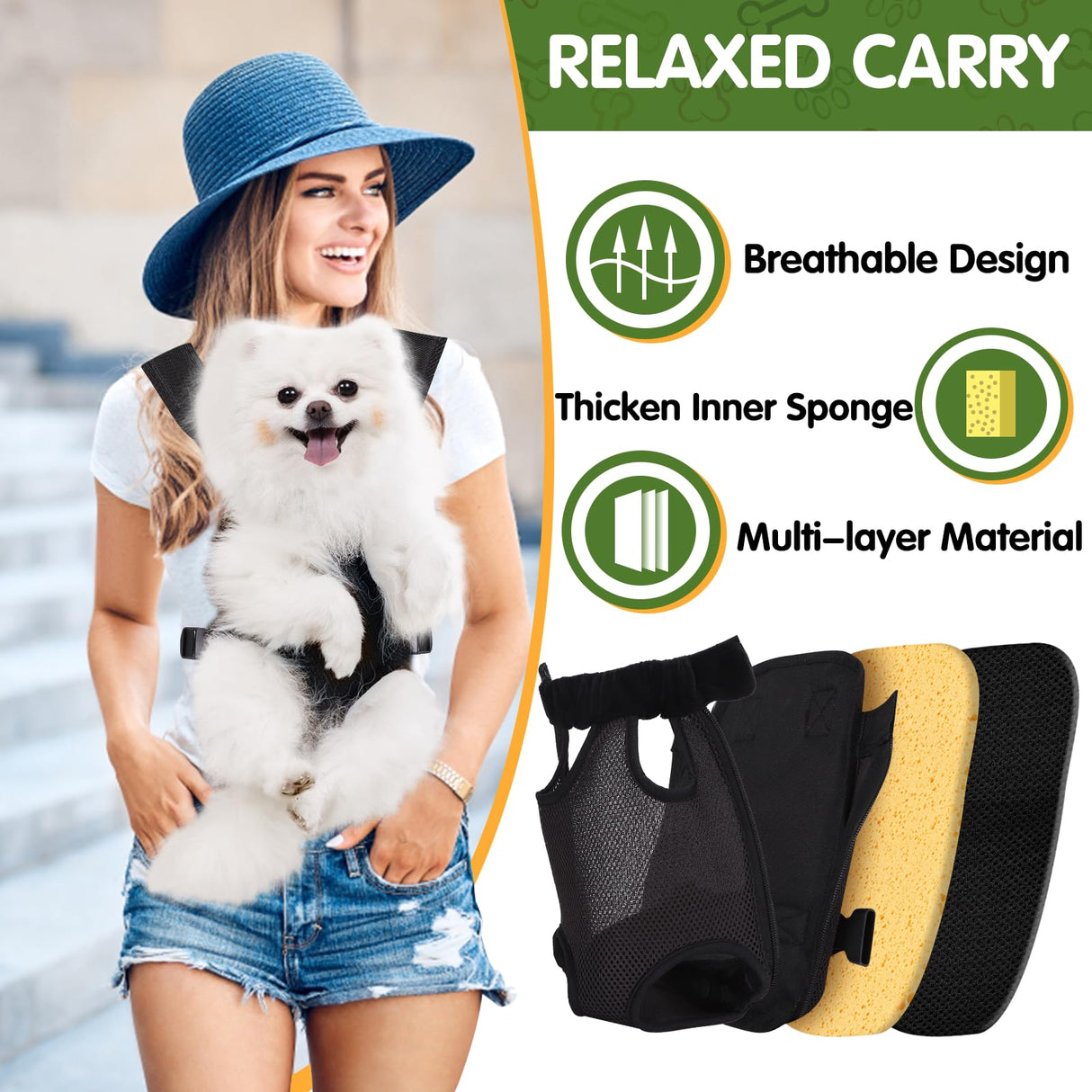 Pet Carrier Backpack, Hands-Free Adjustable Dog Front Carrier Legs Out & Easy-Fit Dog Backpack Carrier for Hiking Camping Traveling Cycling for Small Dogs and Rabbits (Large, Black)