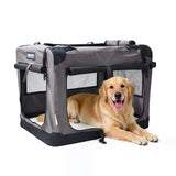 JESPET Soft Dog Crates Kennel, 3 Door Soft Sided Folding Travel Pet Carrier with Straps and Fleece Mat for Dogs, Cats (Dark Grey, X-Large(36" L x 24" W x 27" H))