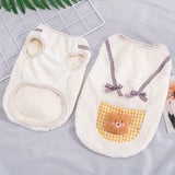 Cute Cat Apparel with Bow and Plaid Pocket Plush Dog Pullover Sweater Warm Soft Kitten Turtleneck for Indoor Cats and Small Medium Dogs (Yellow, M (3.3-6.6lbs))
