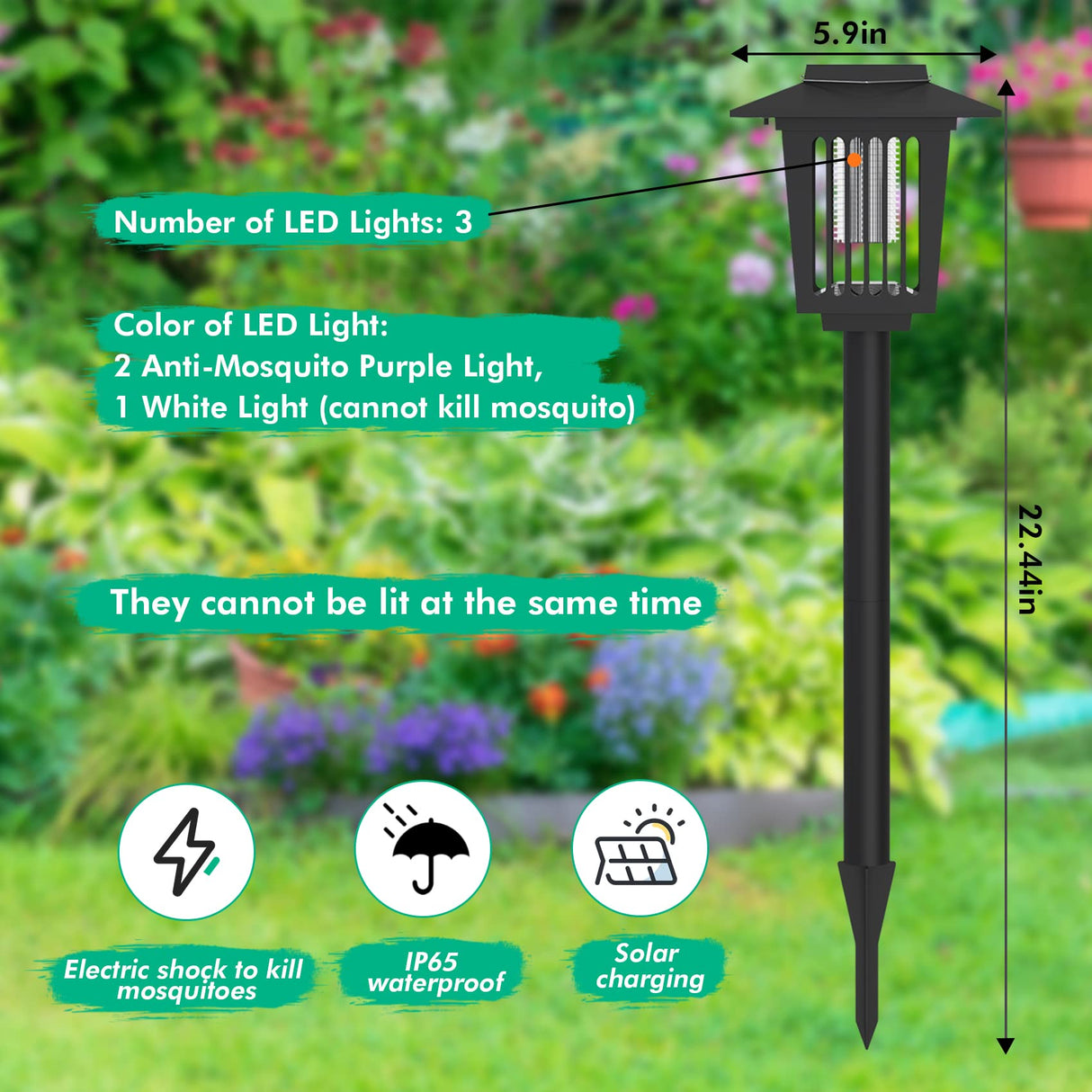 Hywean 2 Pcs Solar Bug Zapper Outdoor Waterproof LED Solar Mosquito Zapper Outdoor Solar Powered Mosquito Killer Light Lamp for Indoor and Outdoor Use