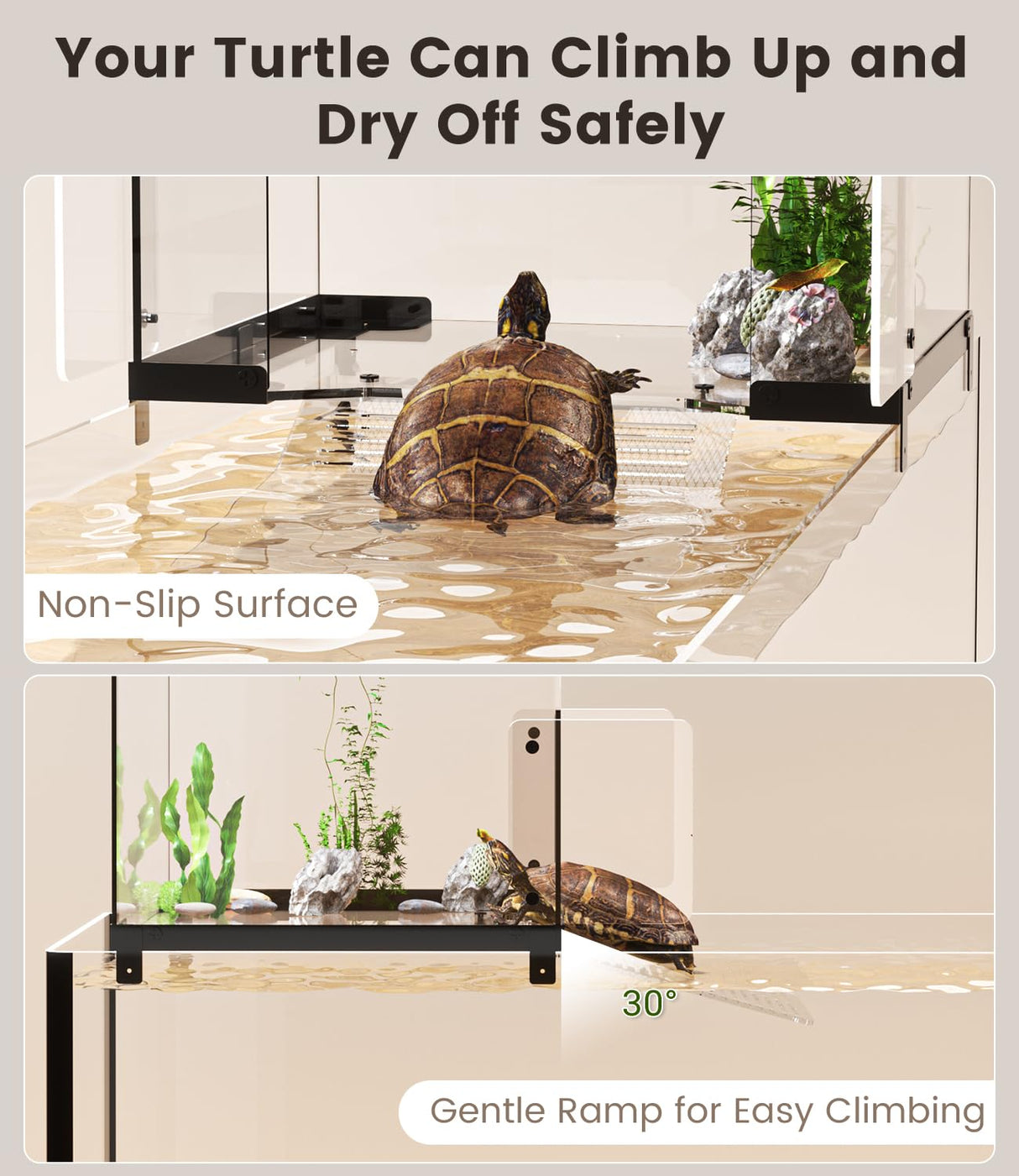 Turtle Basking Platform for 18-19 Inchs Wide Aquariums - Last Long Stainless Steel Supports & Mesh, Non-Slip Ramp for Aquatic Turtles, Turtle Tank Accessories (Extra Large)