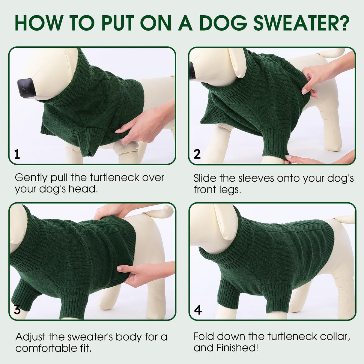 Dog Sweaters for Large Dogs Classic Turtleneck Dog Christmas Sweater Thick Warm Pullover Male Puppy Pet Stretch Knitwear Fall Winter Clothes with Leash Hole(Green, 2XL)