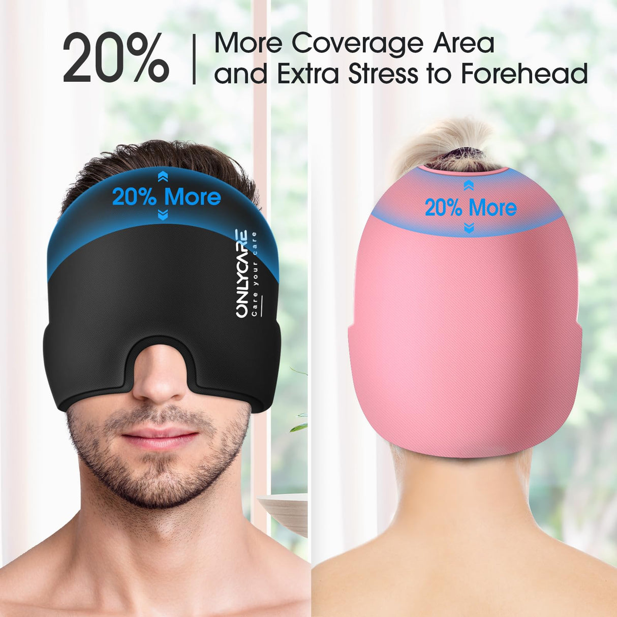 ONLYCARE Migraine Relief Cap, Upgraded Odorless Migraine Ice Head Wrap, Headache Relief Hat for Migraine, Black & Pink