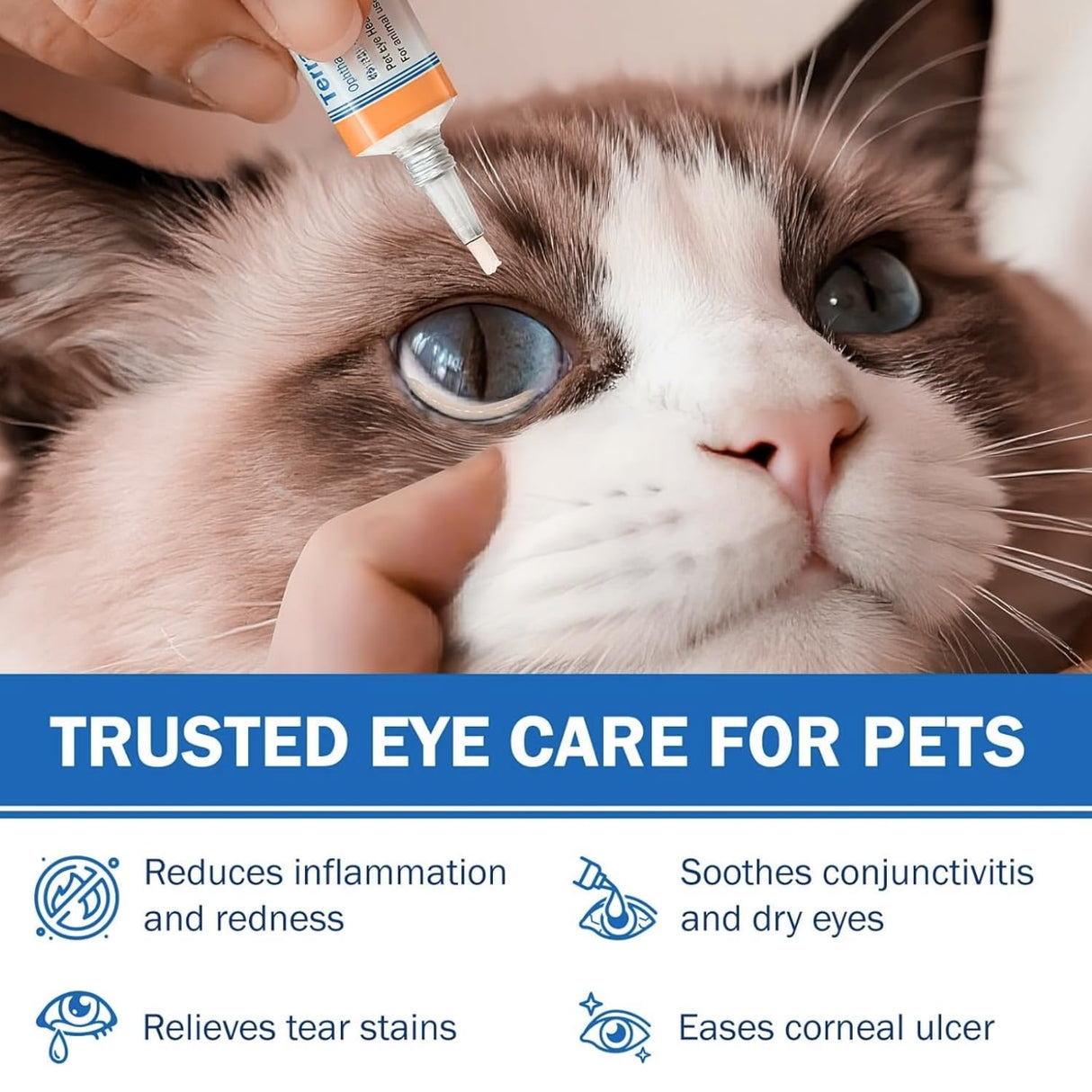 TERRAPET Pet Eye Cream Health for Dogs, Cats, Cattle, Sheep, Horse, Bird 1/8 oz / 5 gr, 1 Tube Gentle Daily Eye Care, Easy Topical Application