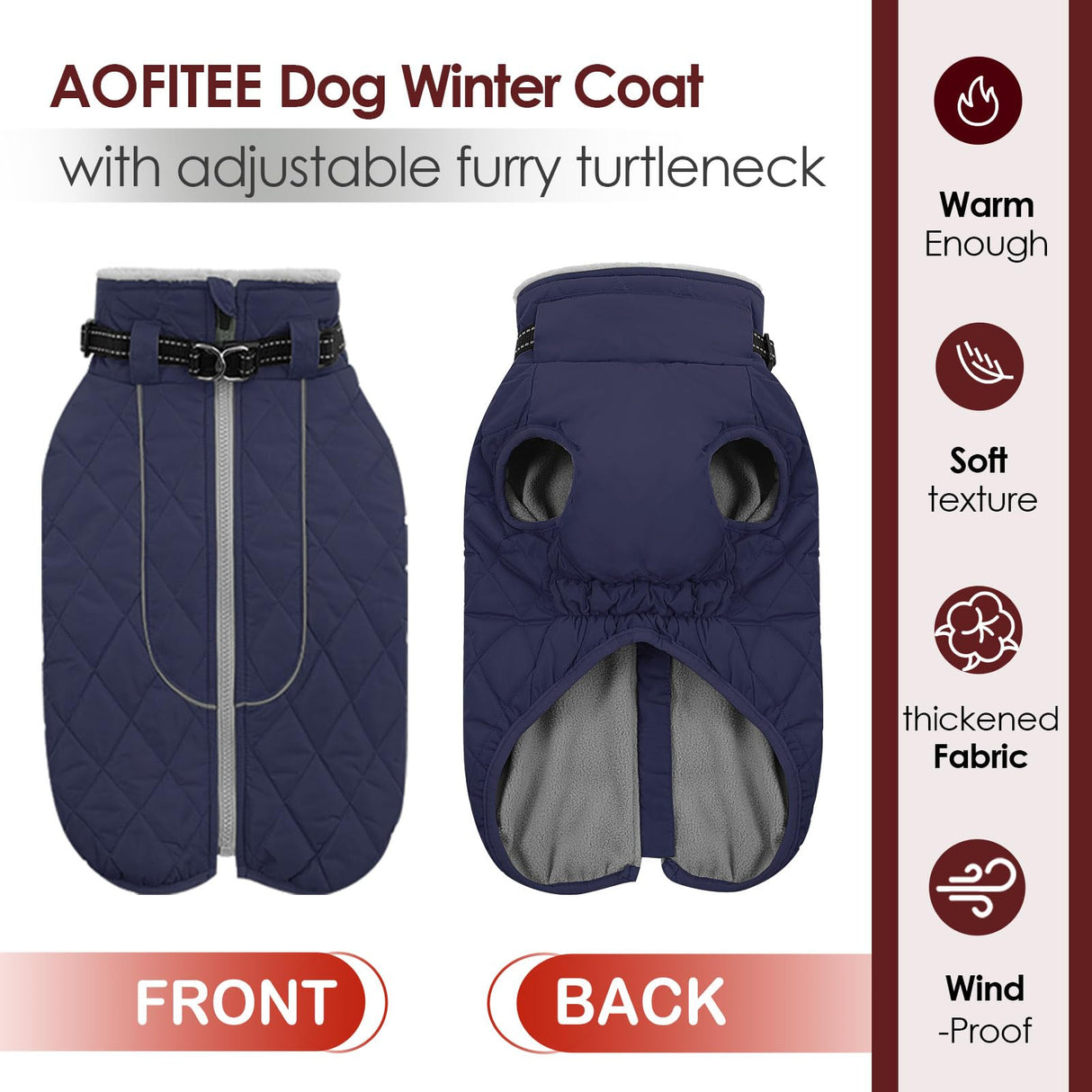 AOFITEE Small Dog Winter Coat, Waterproof Dog Winter Jacket with Zipper & Fleece Collar, Reflective Dogs Puffer Jacket, Small Pet Snow Coat Snowsuit for Yorkshire, West Highland