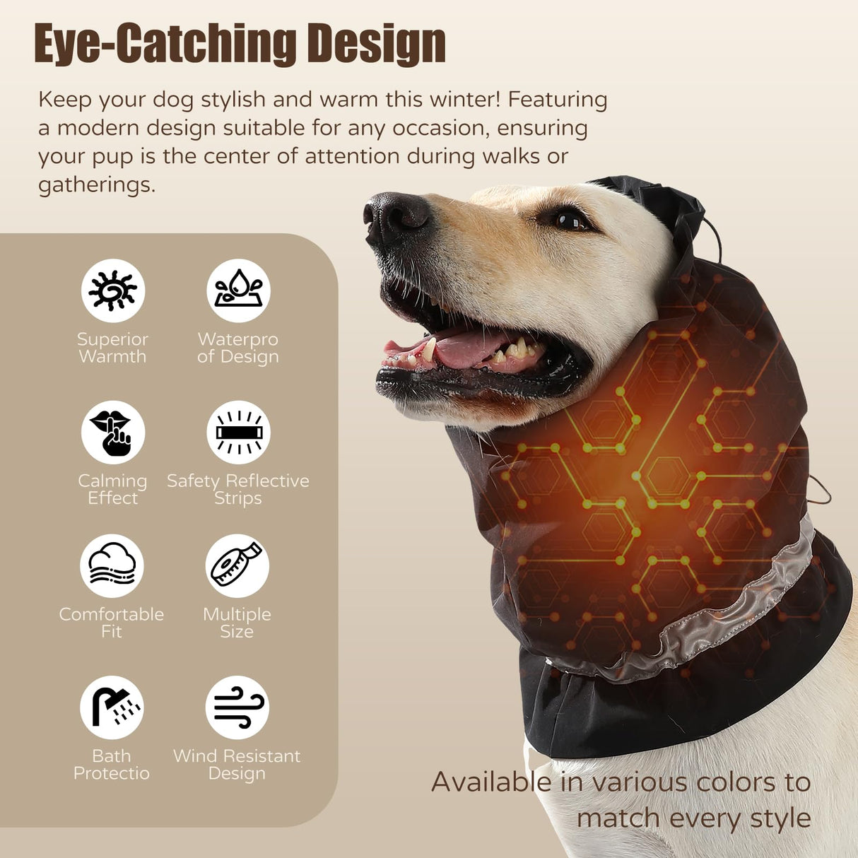 Harbyel Dog Calming Hoodie - Windproof Rainproof Noise Reducing Ear Hat for Thunderstorms & Bath