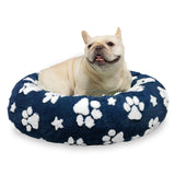 Yaning Donut Dog Beds for Small Dogs, Calming Round Cat Beds for Indoor Cats, Cute 3D Textured Paw Pet Bed with Removable Washable Cover and Anti-Slip Bottom（Navy Blue，23"）