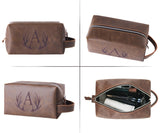 Aganmi Personalized Fathers Day Birthday Gifts for Men Father New Dad Papa Elderly Dad Travel Toiletry Bag Initial PU Leather Shaving Bag for Toiletries Accessories Travel Essential Storage Bag (C)