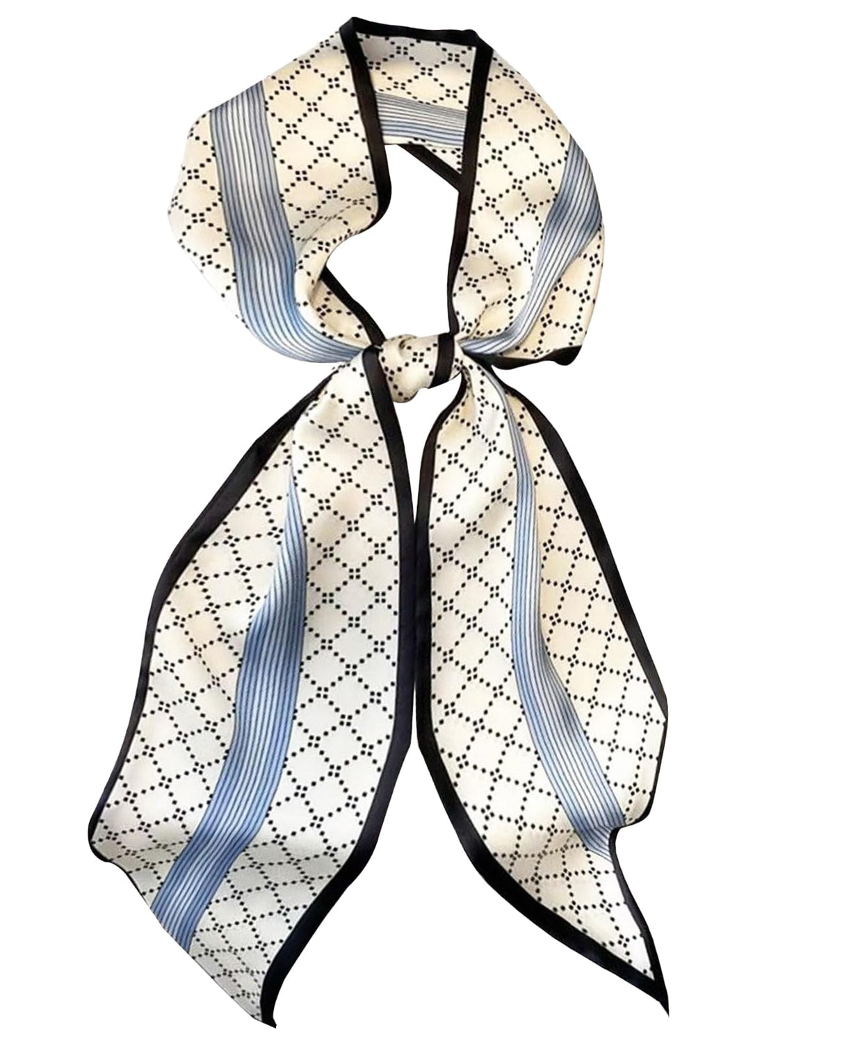 Fashion Scarf for Women - 58" Long Skinny Scarf Lightweight, Luxurious Silk Feeling for Neck, Hair, Purse & Belt Accessory (Blue-White Geometric)