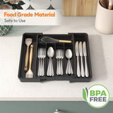 Expandable Silverware Organizer, Plastic Utensil Tray for Kitchen Drawer, BPA Free Flatware Cutlery Holder, Space-Saving Storage for Spoons Forks Knives, 8.5-14 x 12 x 1.5 inch, Black