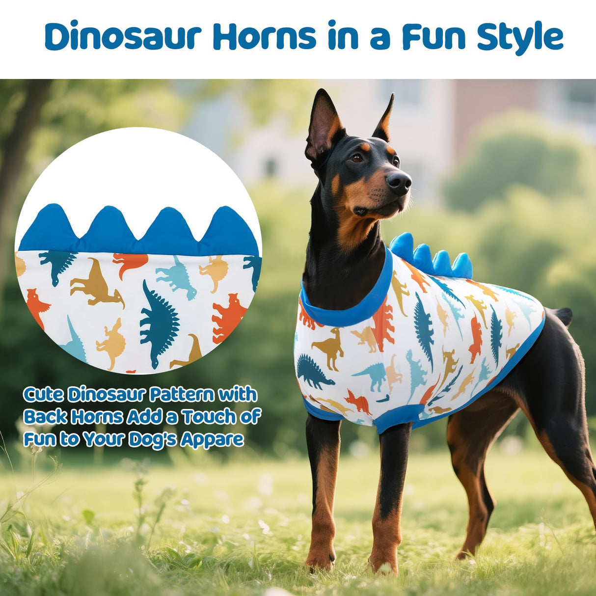 UNIPUP UPF 50+ Sun Protection Dog Shirt - Sleeveless Cooling Vest for Large Dogs Boy, Quick-Dry Pet T-Shirt with Funny Dinosaur Horns, UV Protective Breathable Dog Clothes U-COSBX02XXL