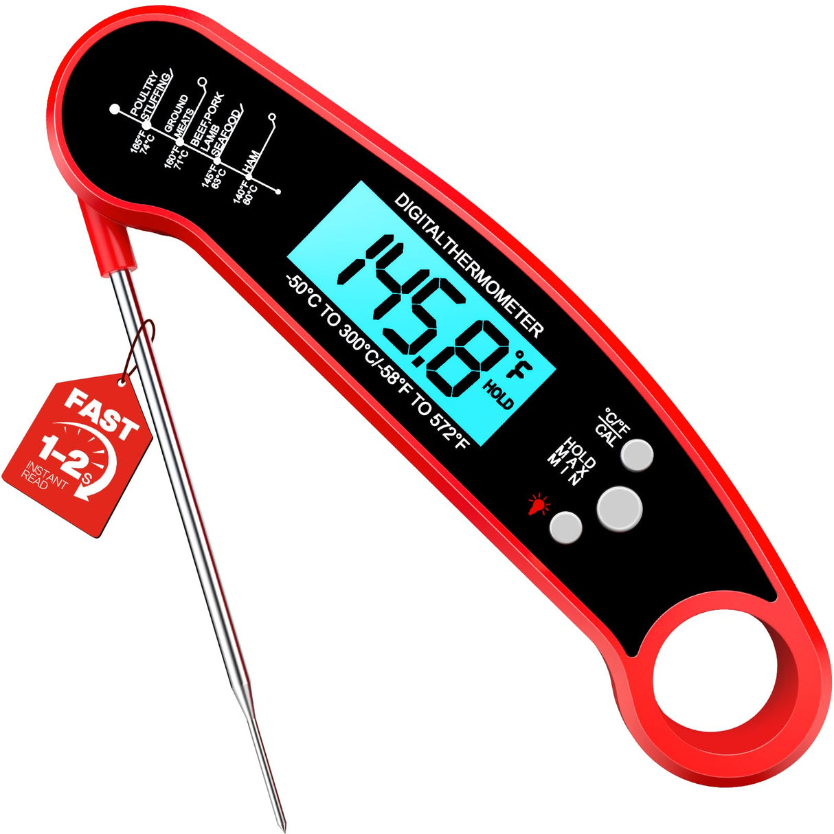 Meat Thermometer Digital – Instant Read Food Thermometer for Grilling, BBQ, Air Fryer, Smoker, Candy Making, Kitchen Gadgets, BBQ Essentials, Gift for Fathers Day, Dad Men Husband Him, Red