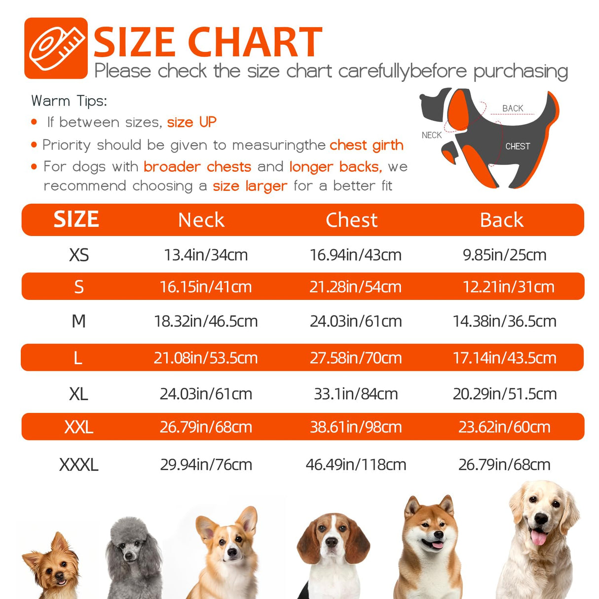 Abuandi Dog Winter Coat with Harness, Dog Jacket, Pet Clothes with Zipper on Back, Waterproof Windproof Warm Vest, Reflective Cold Weather Coats, for Small Medium Large Dogs, Thick, Orange, XS