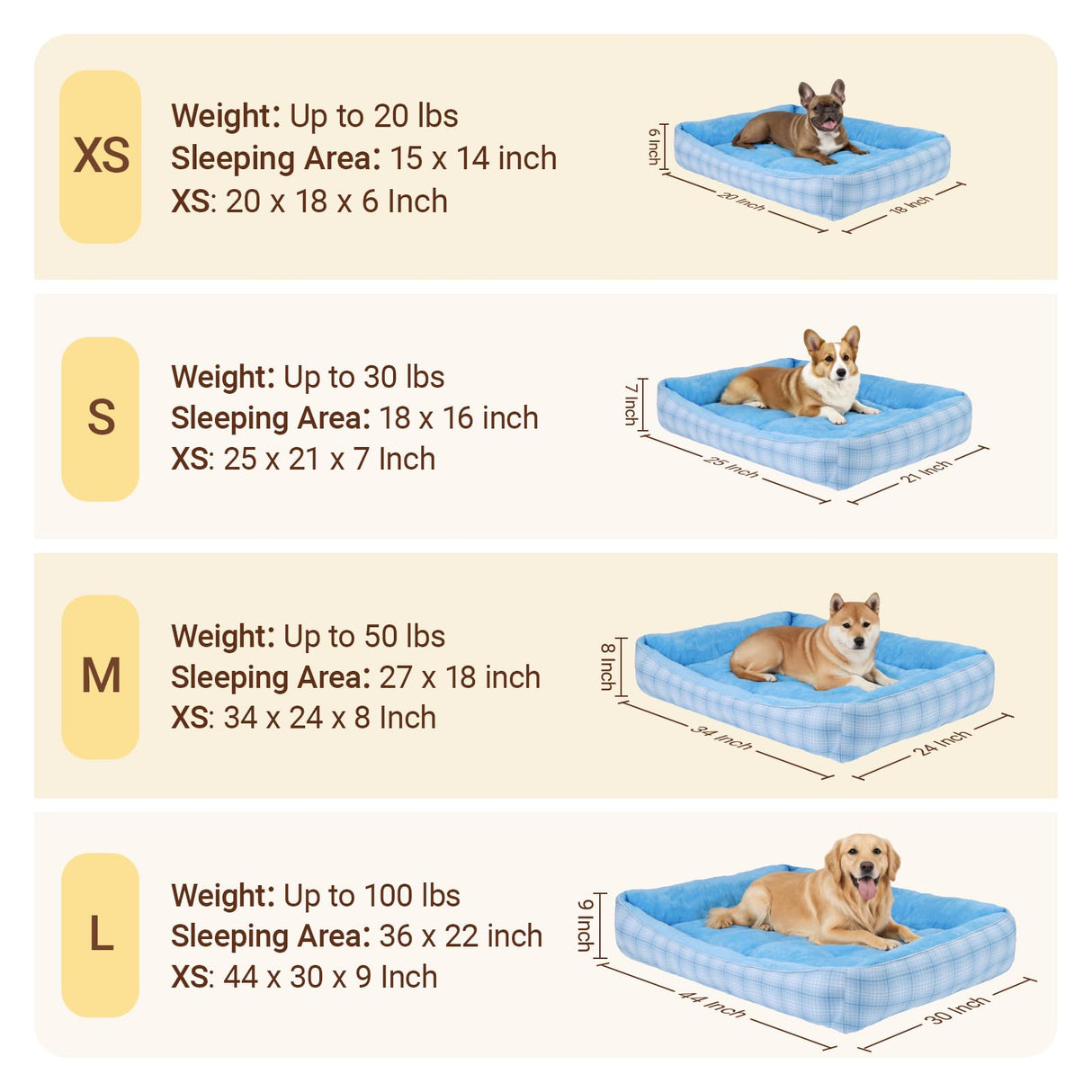 MIHIKK Rectangle Dog Beds for Large Dogs & Cats, Orthopedic Sleeping Pet Bed for Couch with Durable Puppy Cuddler and Anti-Slip Bottom Machine Washable 34 * 24 Inch (Blue)