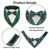 HDGDT Adjustable Green Plaid Christmas Dog Tuxedo Bandana with Bow Tie - Holiday Pet Outfit Costume for Dogs XS to XL