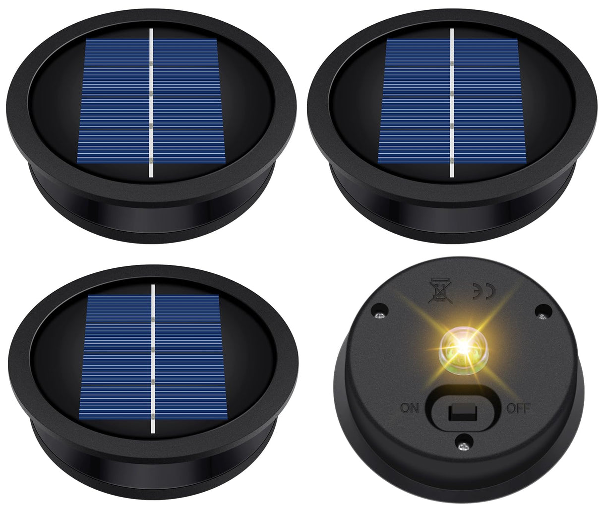 4 Pack Solar Light Replacement Top, Replacement Solar Light Parts for Lantern (Top 3.23 Inch, Bottom 2.83 Inch), Waterproof LED Replacement for Outdoor Garden, Pathway, Yard Lights & Decor