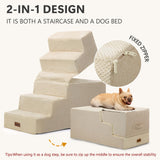 Aodisman Pet Stairs for High Bed, 5-Step Dog Stairs for Small Dogs, Indoor Non-Slip Dog Steps for Old Cats, Puppy, Small Medium Dogs,22.6" H,Beige