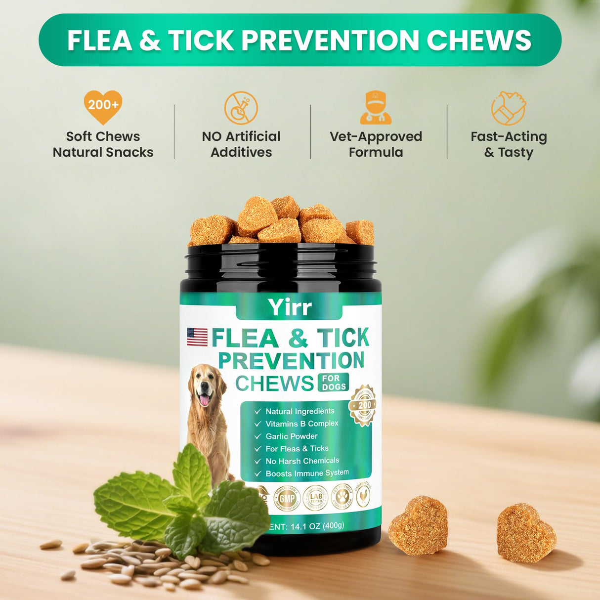 Flea and Tick Prevention for Dogs Chewable, 200 Natural Soft Chews Oral Flea and Tick Supplement for Dogs Puppies, All Breeds & Sizes - Chicken Flavor