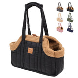 ETIAL Small Dog Carrier Purse, Winter Fleece Warm Dog Tote Bag Carrier with Secure Harness Clip for Puppy Kitten, Waterproof Pet Travel Handbag for Shopping, Hiking and Walking (Black)
