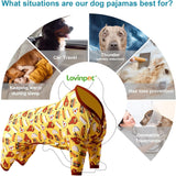 LovinPet Dog PJS Onesies for Giant Dogs, Post Surgery Shirt Dog, UV Protection, Yellow Hamburger Print, Lightweight Pullover Pet Pajamas, Pitbull Onesie, Pajamas for Pitbulls, Onesies for Dogs,2XL