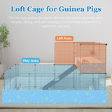MODESLAB 2-Story Guinea Pig Cages with Tarp, Large C&C Loft Cage for Rabbit Bunny Puppy Small Animal Indoor Dog Playpen Pet Exercise Enclosure, 25 Panels