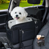 YUDODO 10-18lbs Large Console Dog Car Seat (Width＞9in) Fits Truck & SUV, Luxury Puppy Cat Travel Portable Booster Seat with Removable Velvet Cushion, Anti-Slip Pet Car Bed Carseat PU Leather Black