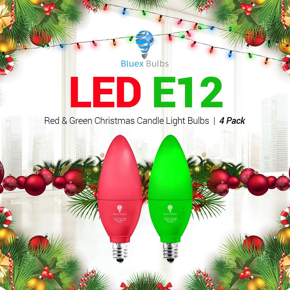 Bluex Bulbs LED 6-Pack Light Bulb, E12 Base, 4W, 450 Lumen, Red, Ideal for Party Decoration, Porch Holiday Lighting, Candelabra Bulbs - Christmas Light Bulbs