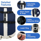 XL Winter Coat for Medium Dogs,Reflective Harness Built in | Turtleneck Dog Snowsuit with Sleeves for Snow Day Keep Warm,Outdoor Activities Water-Repellent & Windproof Jacket (Navy-Blue)