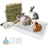 BESNEW 3 in 1 Rabbit Hay Feeder with Litter Box,Upgraded Metal Hay Rack & Litter Tray & Water Bowl,Quick Cleaning,Easy to Install,Bunny Supplies for Rabbit Guinea Pig Chinchilla Small Animals