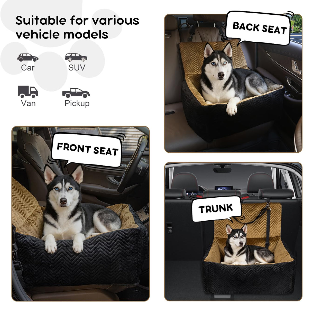 RUONARIER Dog Car Seat for Small Dogs,Medium Dog Car Bed with Detachable Washable Cover,Pet Puppy Booster Cars Seats with Safety Belt Up to 30 lbs(Black V)