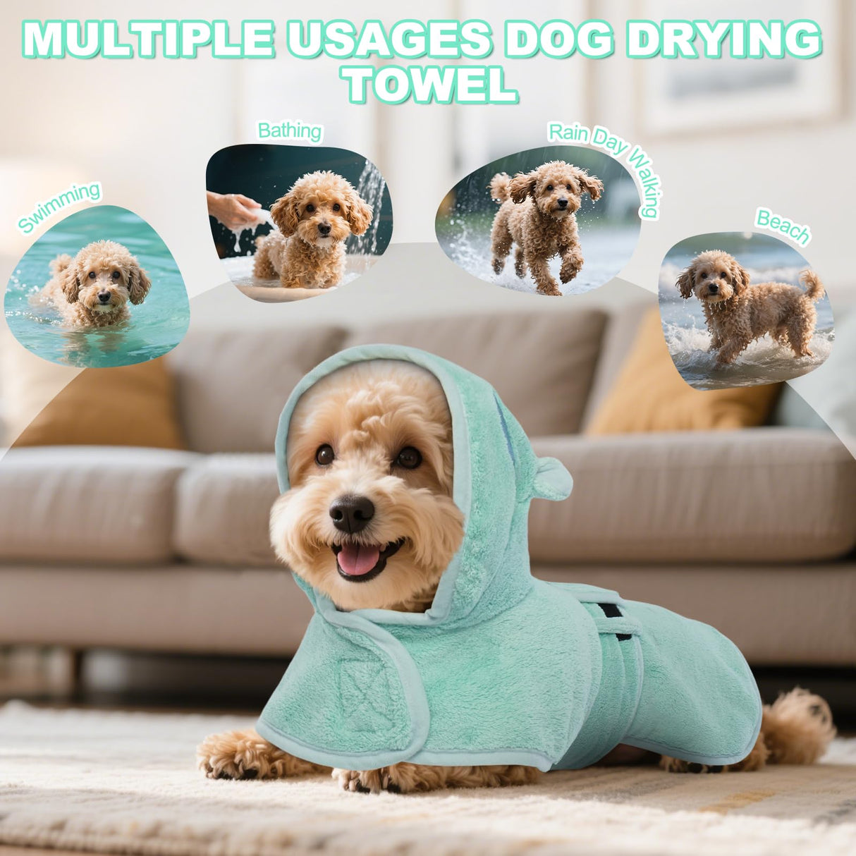 DENTRUN Dog Robes for After Bath - Super Absorbent & Fast Drying Coat with Hood, Puppy Bathrobe Beach Essentials, Bath Towels for Drying Dogs Small, Bath/Beach/Swimming Quick Dry Towel Robe