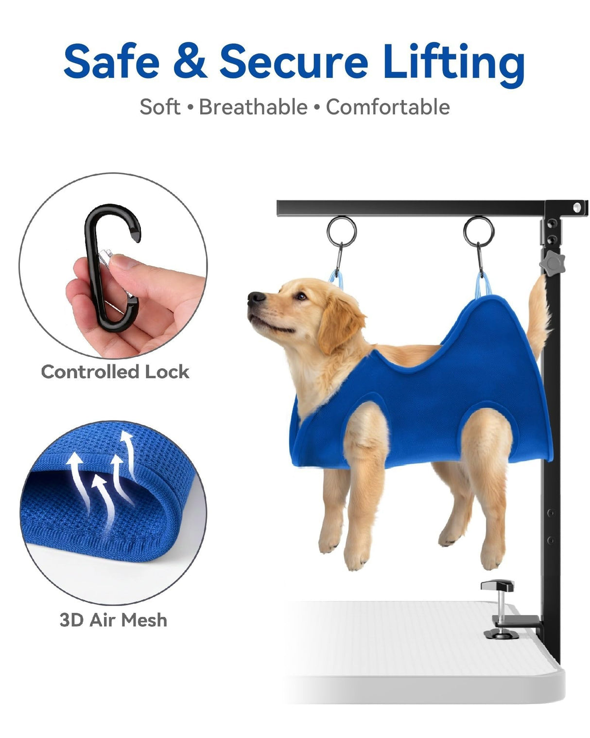 Adjustable Foldable Dog Grooming Arm with Clamp, 26–40 in Height, Safety Hammock & No-Sit Holders, Grooming Restraint for Small & Medium Dogs